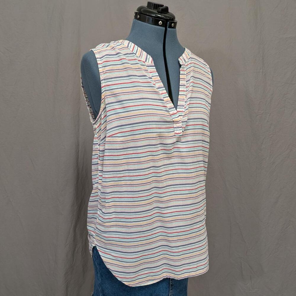 Multicolor striped 100% cotton sleeveless split‑neck top by Gap, size M